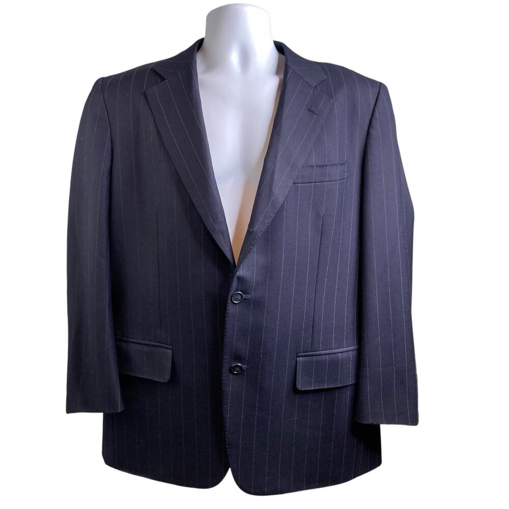 Holland & Sherry Navy Blue Pinstripe Blazer Est. Size 40 Preppy Old Money Career
